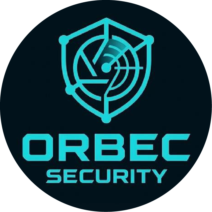 Logotipo de Orbec Security, que presenta un diseño de escudo verde azulado con un gráfico de radar sobre el texto