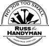 Russ the Handyman logo with tools, text 