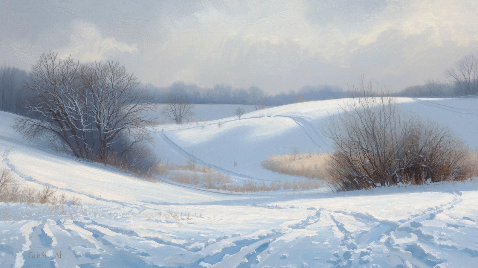 Snowy winter landscape in Madison County, IL.