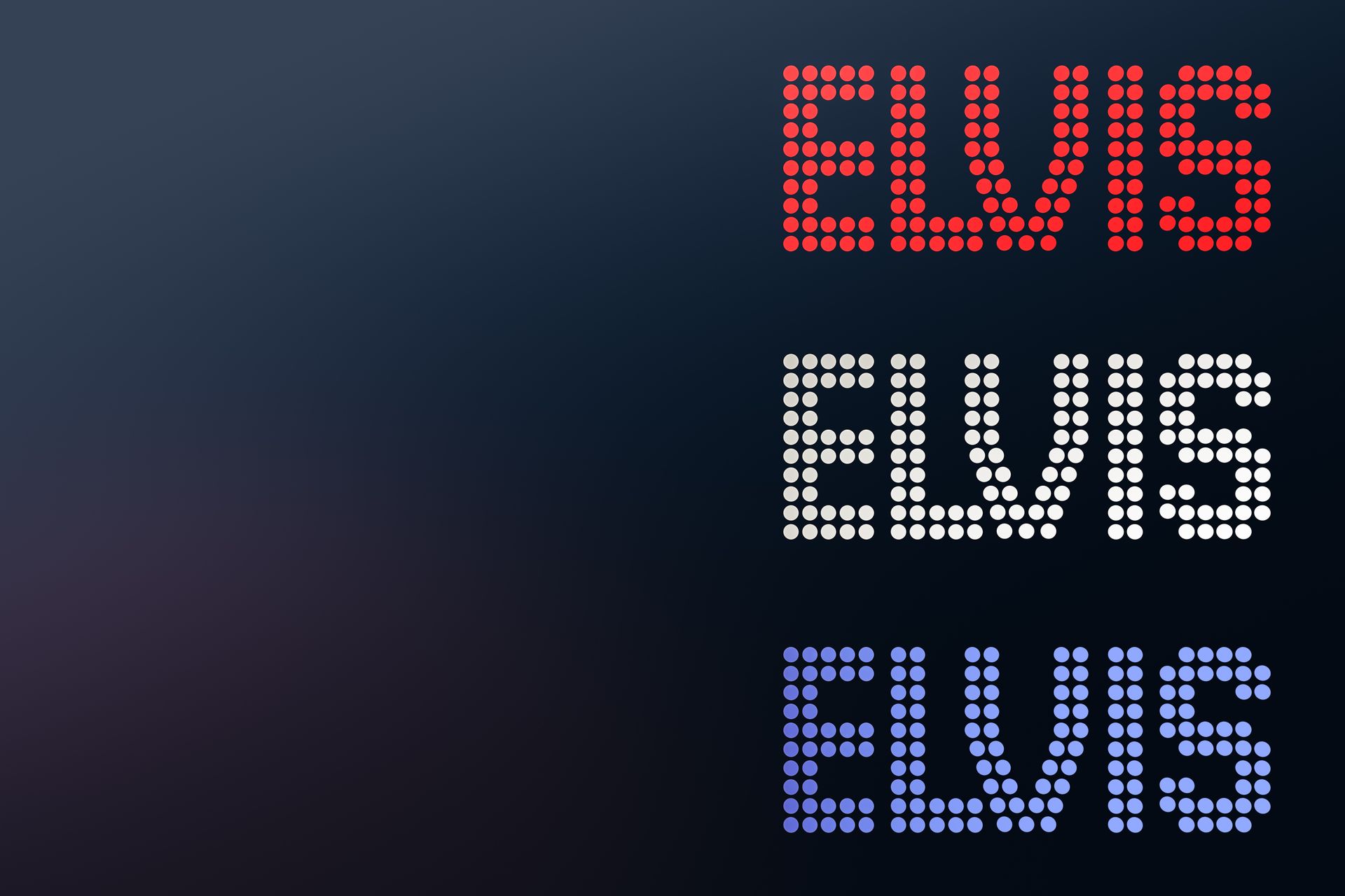 The word elvis is displayed on a black background
