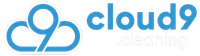 Logo for cloud9 cleaning, blue cloud graphic with 