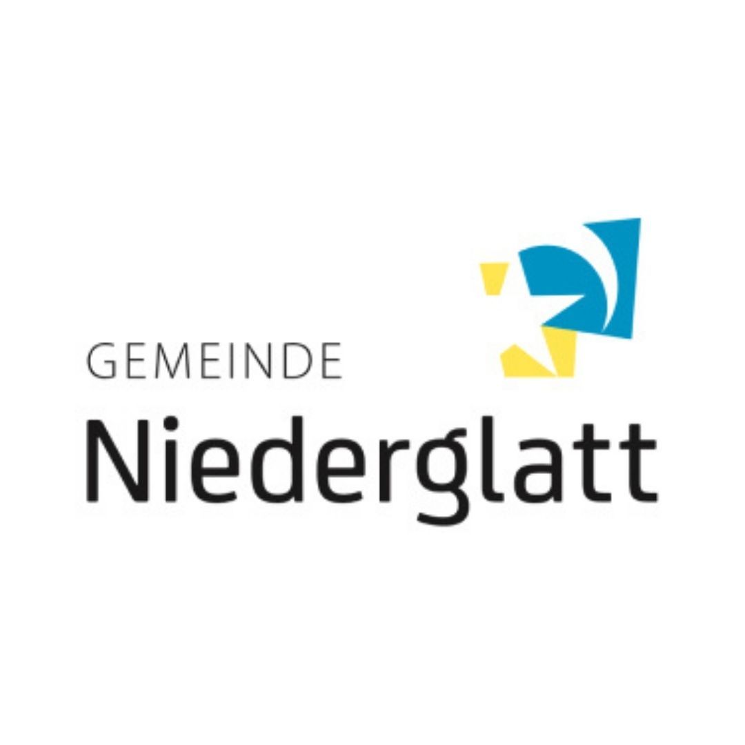 A blue and yellow logo for gemeinde niederglatt