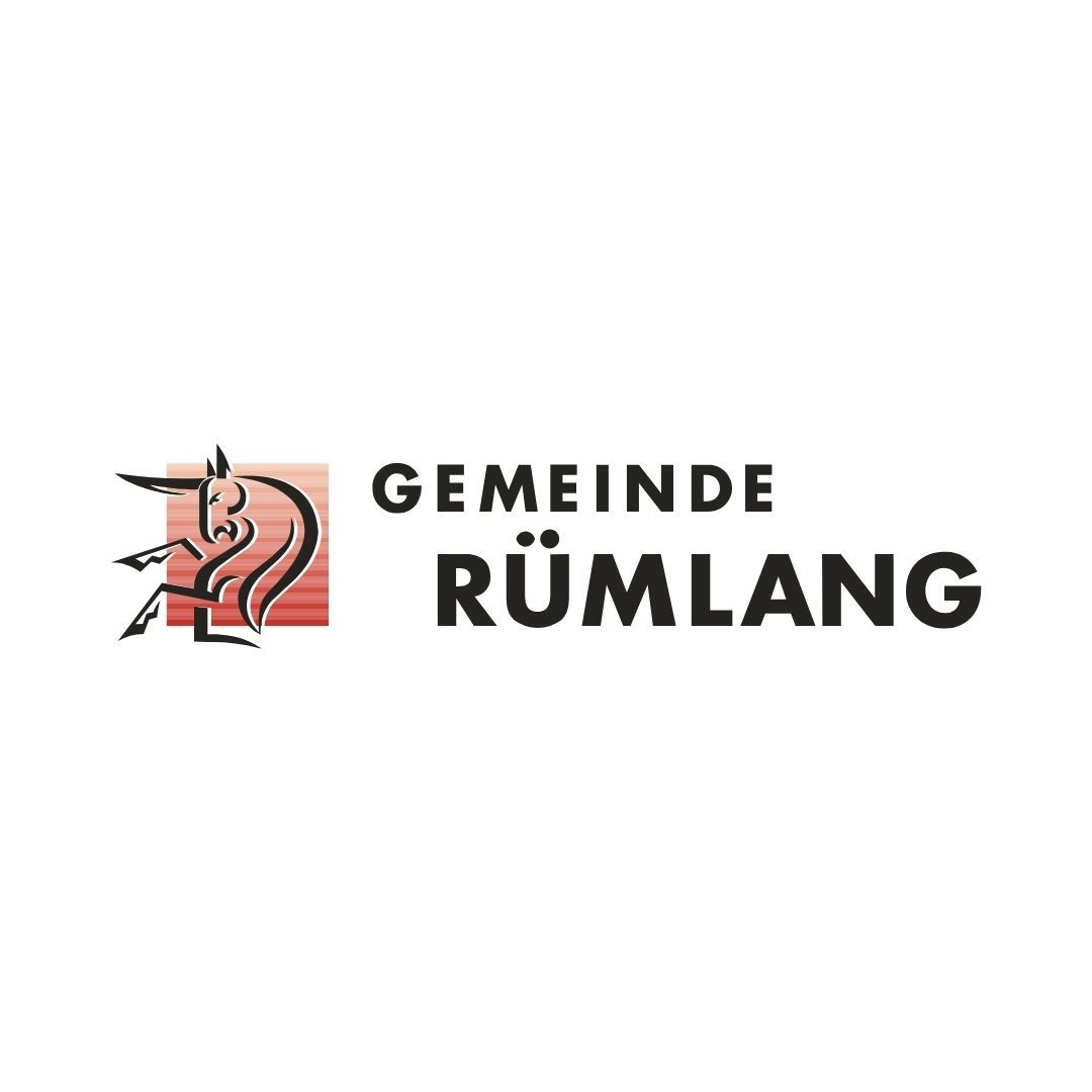 Ein Logo für die Gemeinde Rumlang mit einem Pferd darauf.