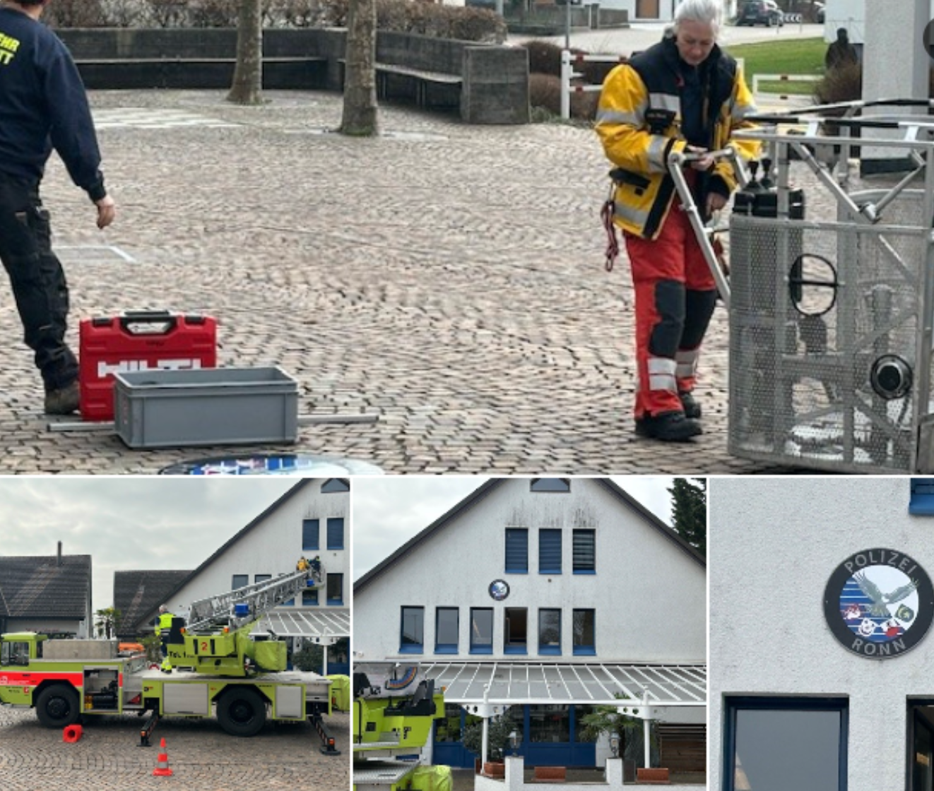 Eine Collage aus Bildern zeigt einen Mann neben einem Werkzeugkasten mit der Aufschrift Hilti