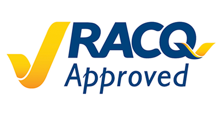 RACQ Approved logo with a gold checkmark and blue text.