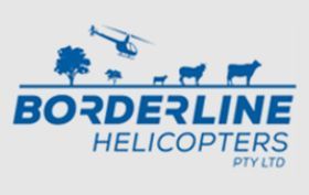 Borderline Helicopters logo with blue helicopter and animal silhouettes above the name