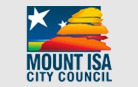 Mount Isa City Council logo with white star and colorful layered hill graphic
