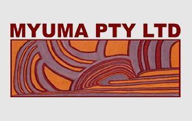 MYUMA PTY LTD logo with maroon text and abstract orange-purple patterned graphic