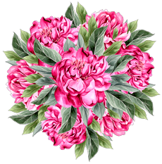 A bouquet of vibrant pink peonies surrounded by green leaves.