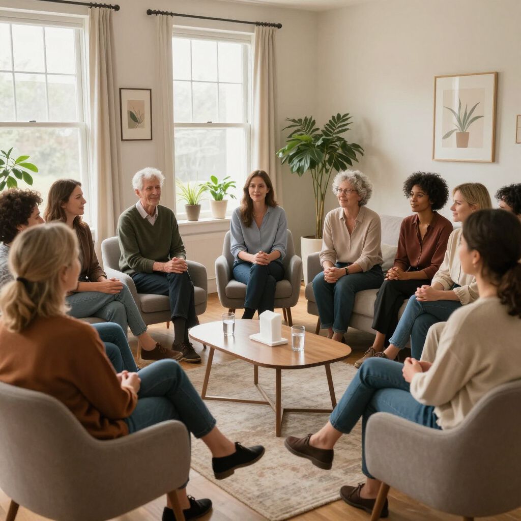 Group of people in a circle talking