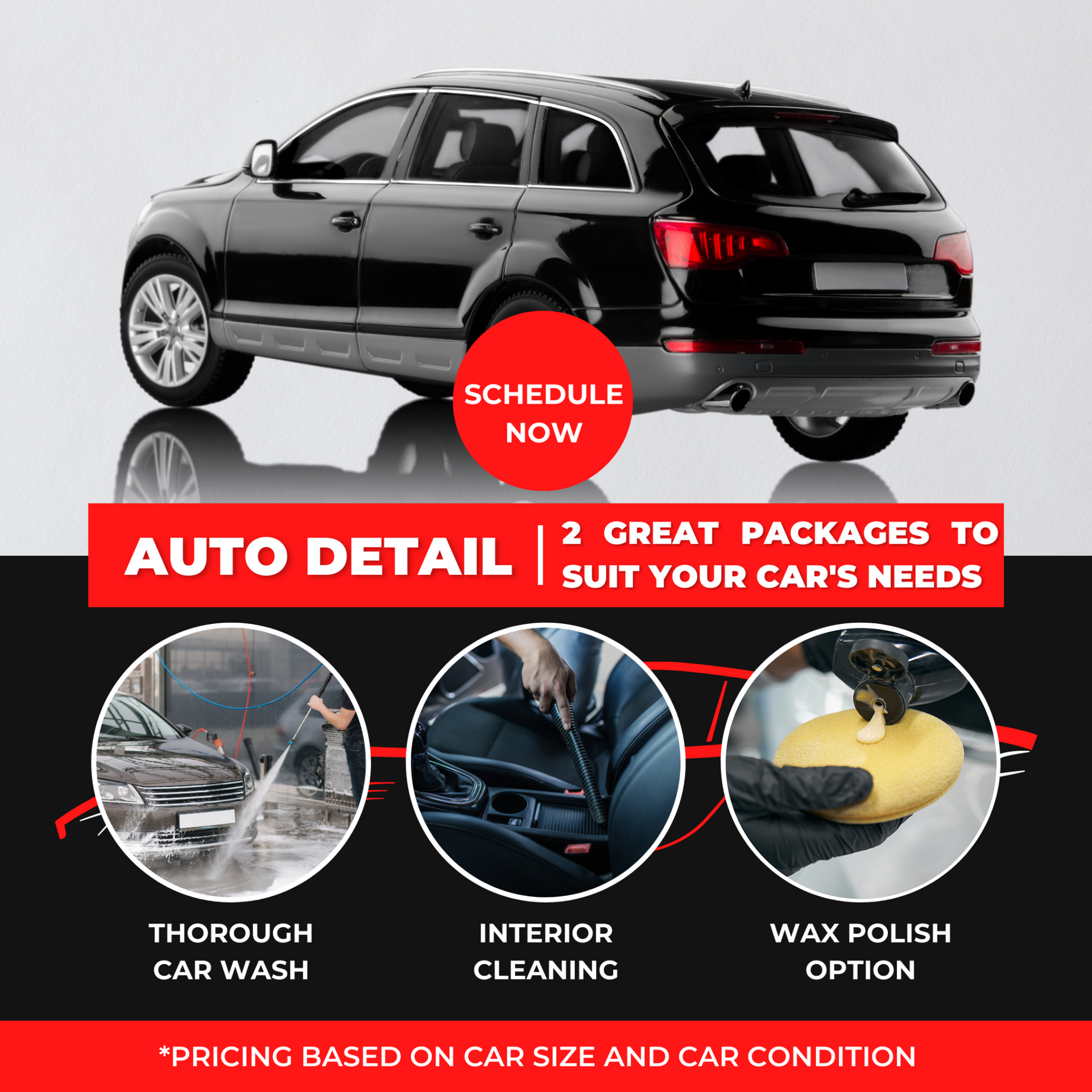 A black car is being cleaned and polished in a car wash. | Ed's Automotive