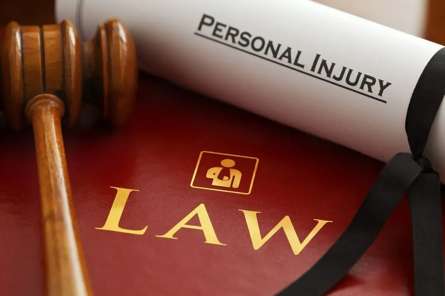 A judge 's gavel sits on top of a book of law
