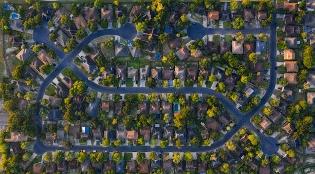 the aerial view of a neighborhood