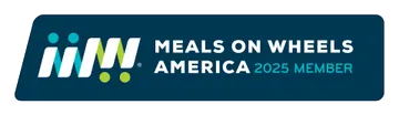 Meals on Wheels America 2025 Member logo. Teal background with white, teal, and green lettering and design.