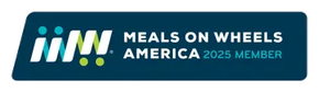 Meals on Wheels America 2025 Member logo. Teal background with white, teal, and green lettering and design.