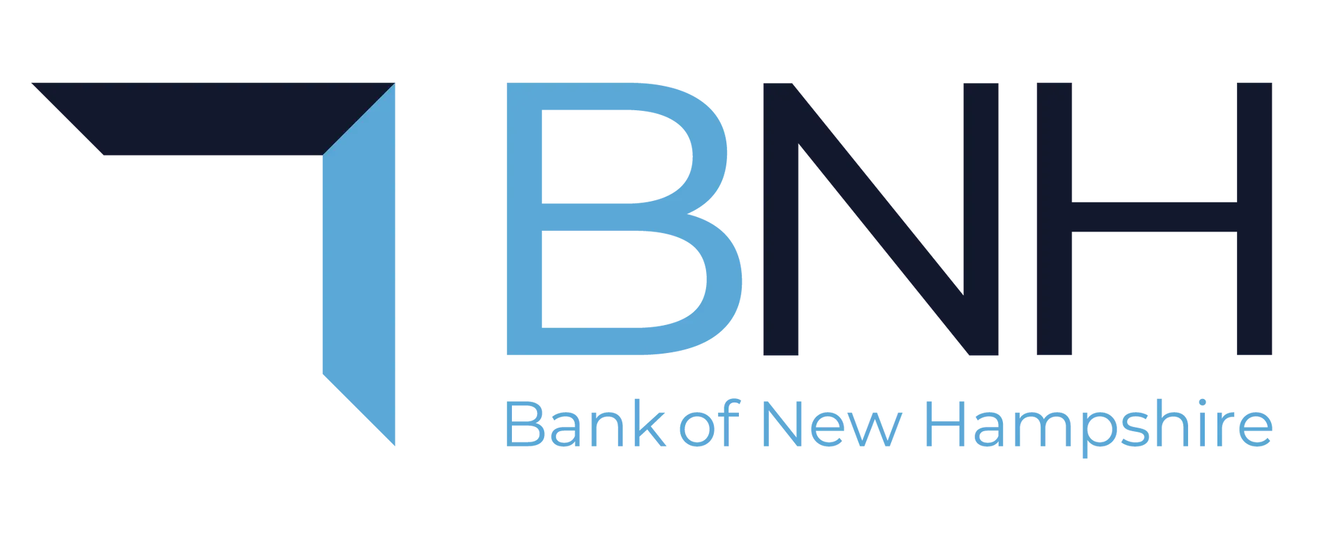 Bank of New Hampshire logo with a blue and navy geometric shape and letters 