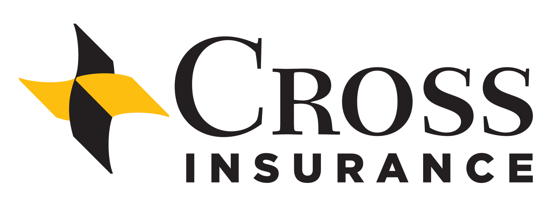 Logo for Cross Insurance: yellow and black stylized cross with the name in black.