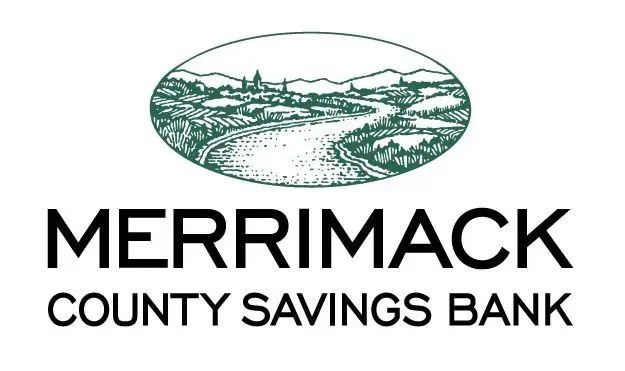 Logo for Merrimack County Savings Bank, featuring a green landscape scene above black text.
