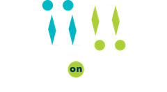 Two teal figures with exclamation marks; green circle says “on.”