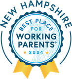 New Hampshire: Best Place for Working Parents® 2024 badge in blue, white, and gold.