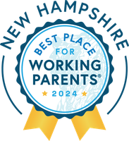 New Hampshire: Best Place for Working Parents® 2024 badge in blue, white, and gold.