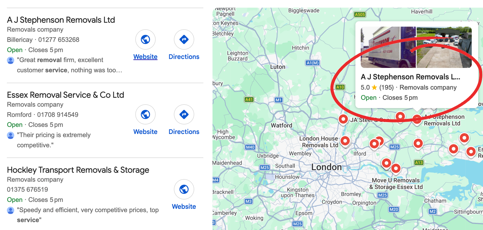 AJ Stephenson Removals Google Map Pack