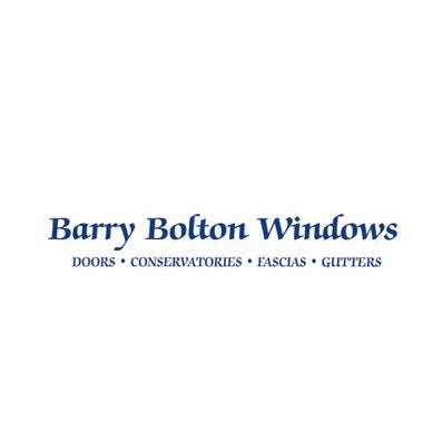 The logo for barry bolton windows is a blue and white logo on a white background.