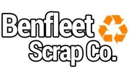 A logo for ben fleet scrap co. with a recycling symbol