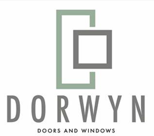 A logo for dorwyn doors and windows with a square in the middle