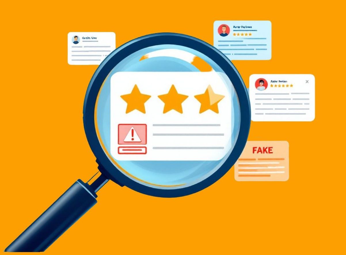 A magnifying glass is looking at a card with three stars on it.