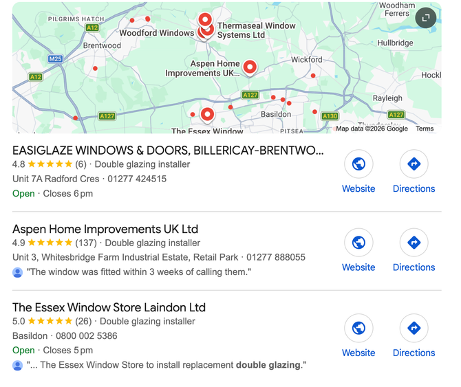 double glazing billericay map pack