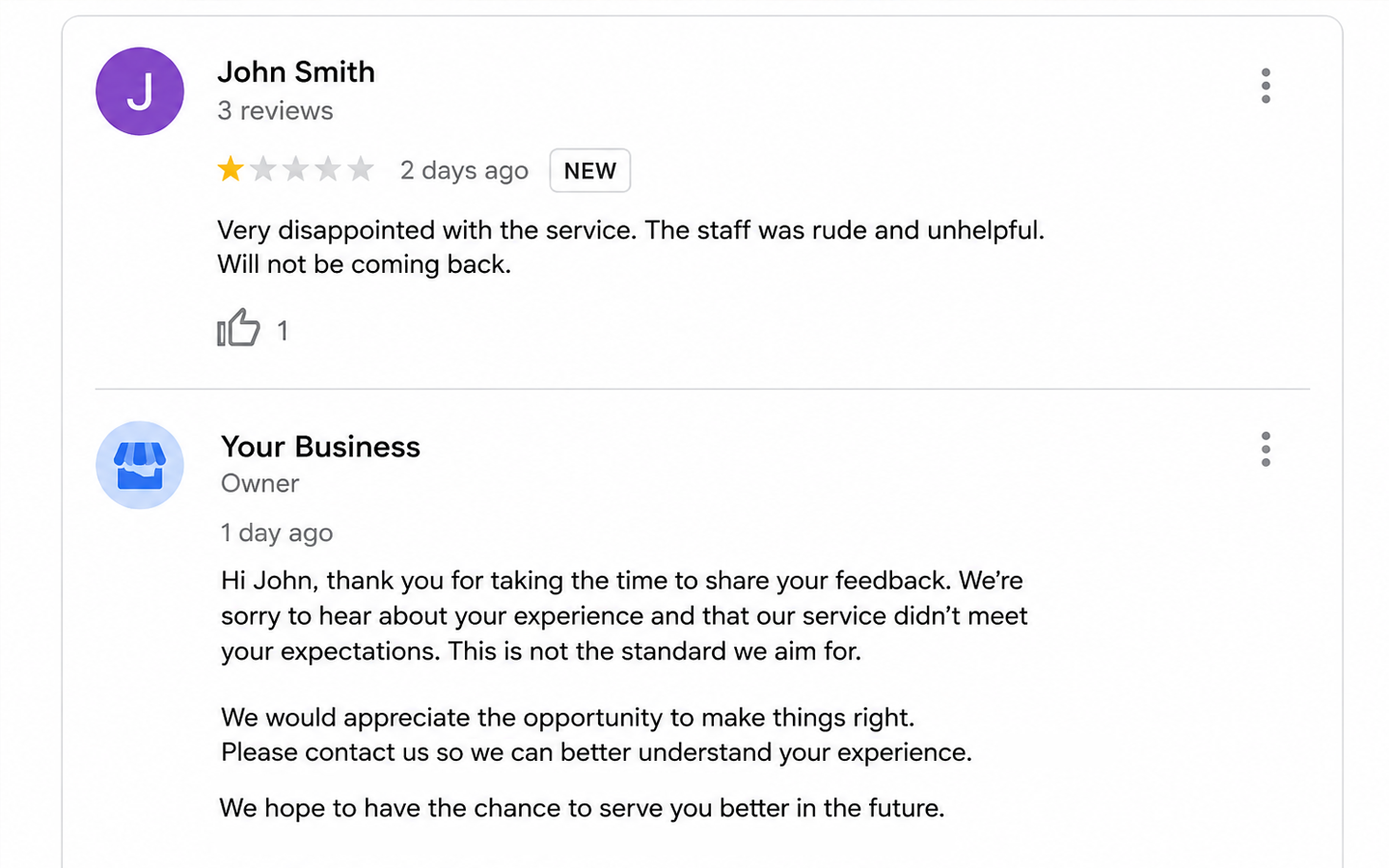 google review and response