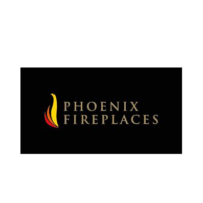 Phoenix fireplaces logo on a black background