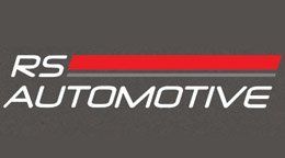 A logo for rs automotive on a gray background