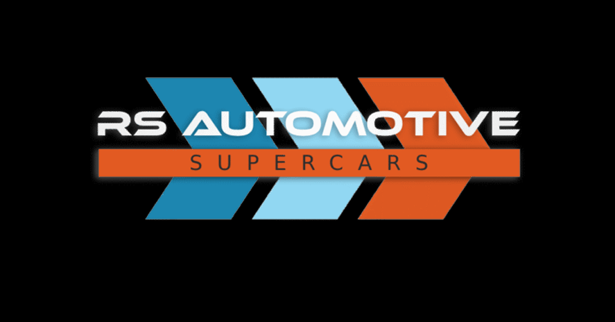 A logo for rs automotive on a gray background
