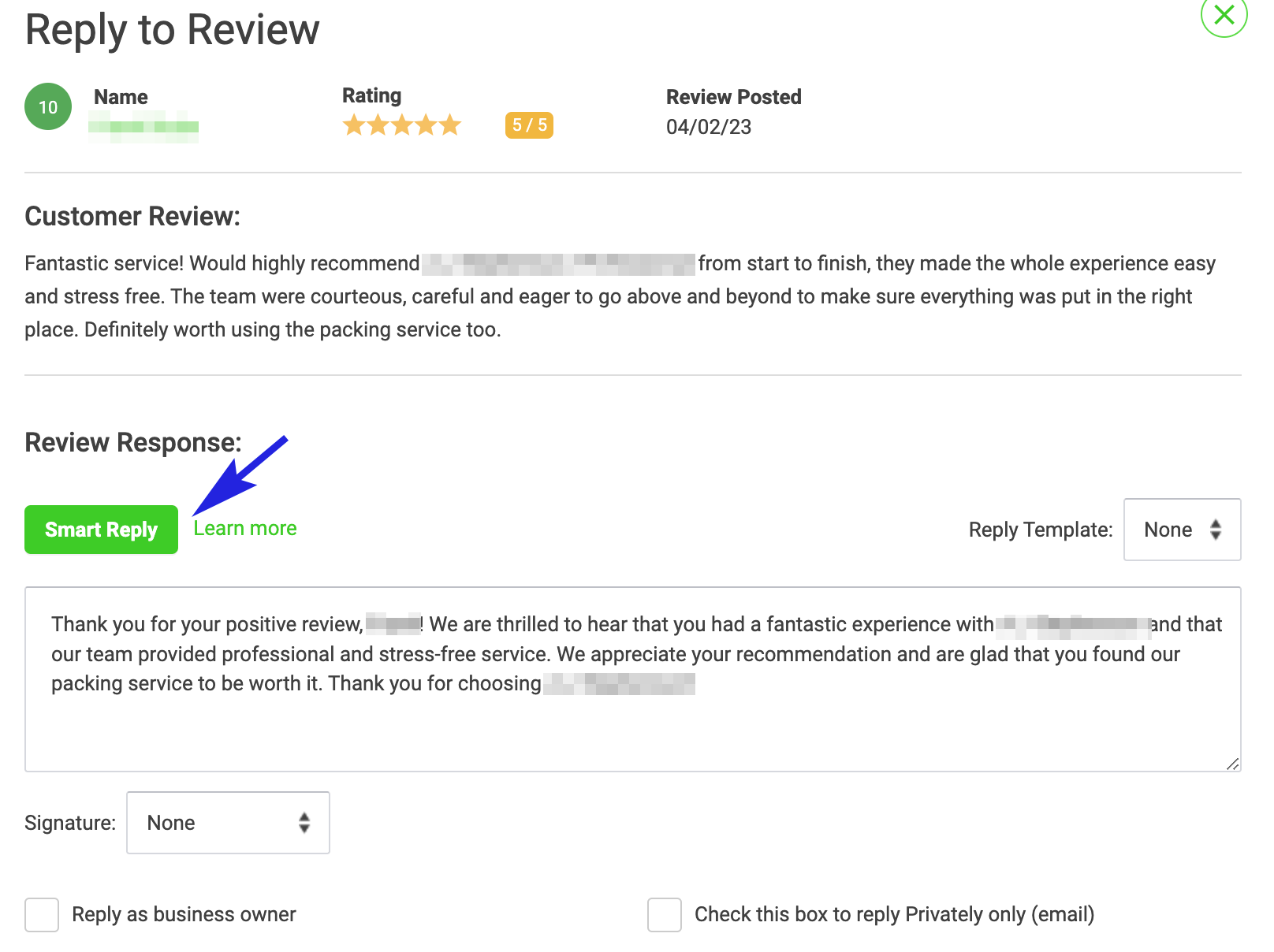 Auto reply to customer feedback