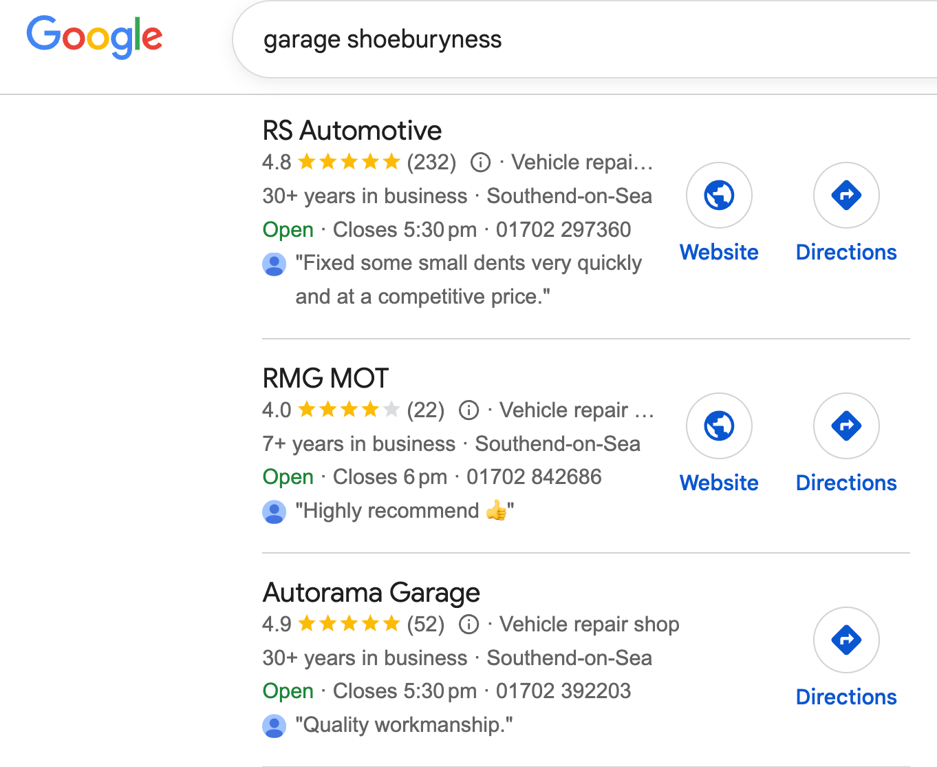garage shoeburyness map pack
