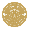 Gold circular logo for New You Medical Spa with stylized face and leaf accents