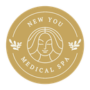 Gold circular logo for New You Medical Spa with stylized face and leaf accents