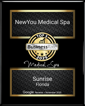 New You Medical Spa award plaque for Top 3 Business Rate 2025 in Sunrise, Florida