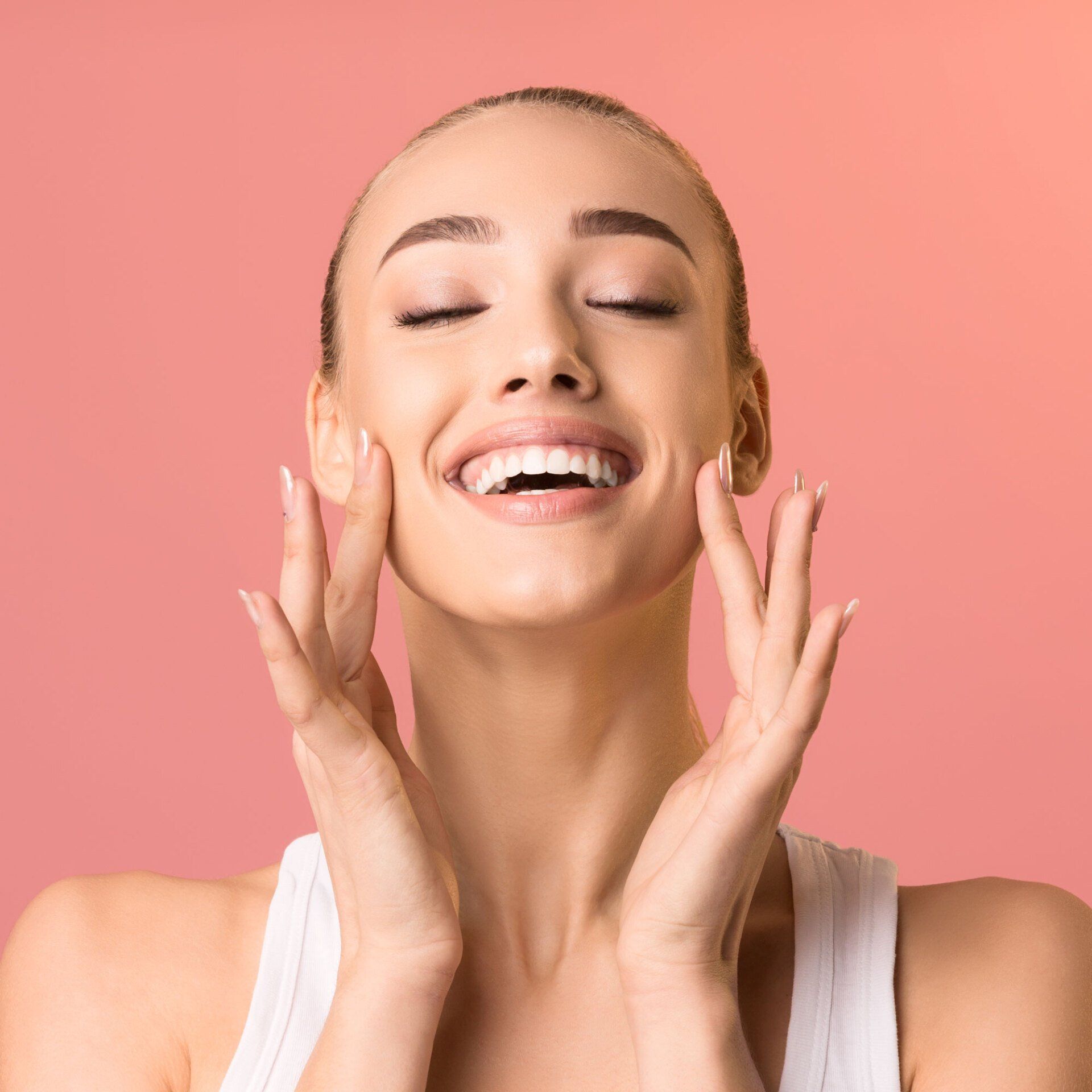 Gorgeous lady touching her face