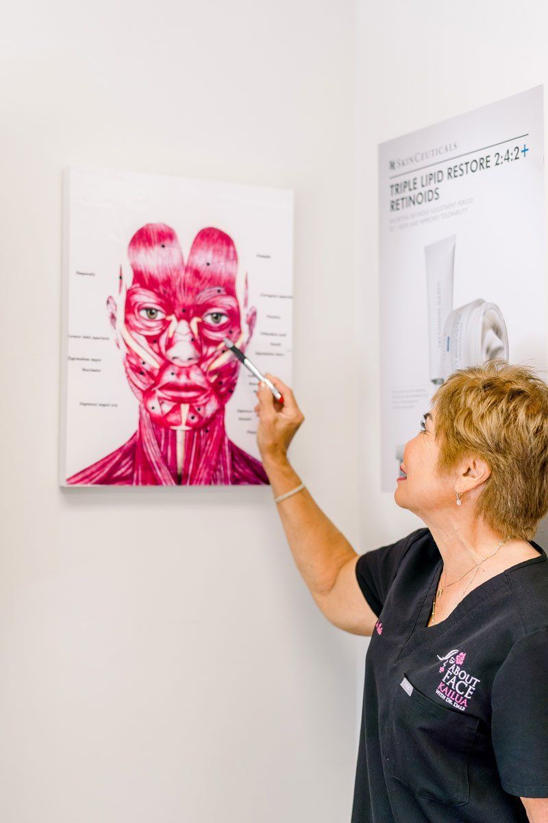 Dr Bartolome pointing parts in a face chart