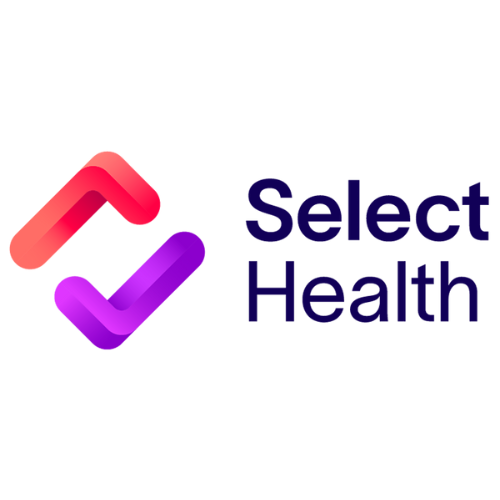 Logo for Select Health, featuring a stylized check mark in red/purple gradients and text to the right.