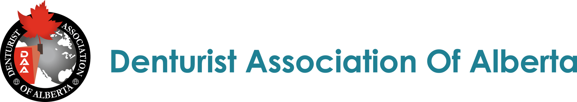 A logo for the denturist association of alberta