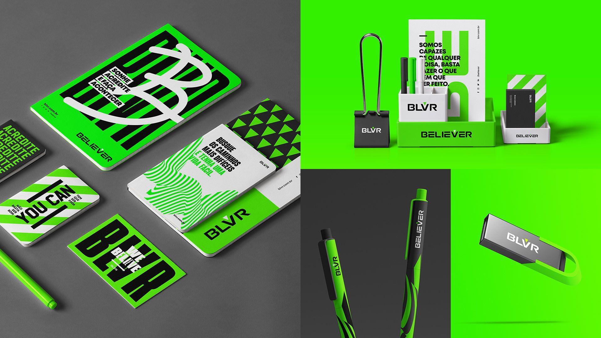 A collage of green and white stationery on a green background.