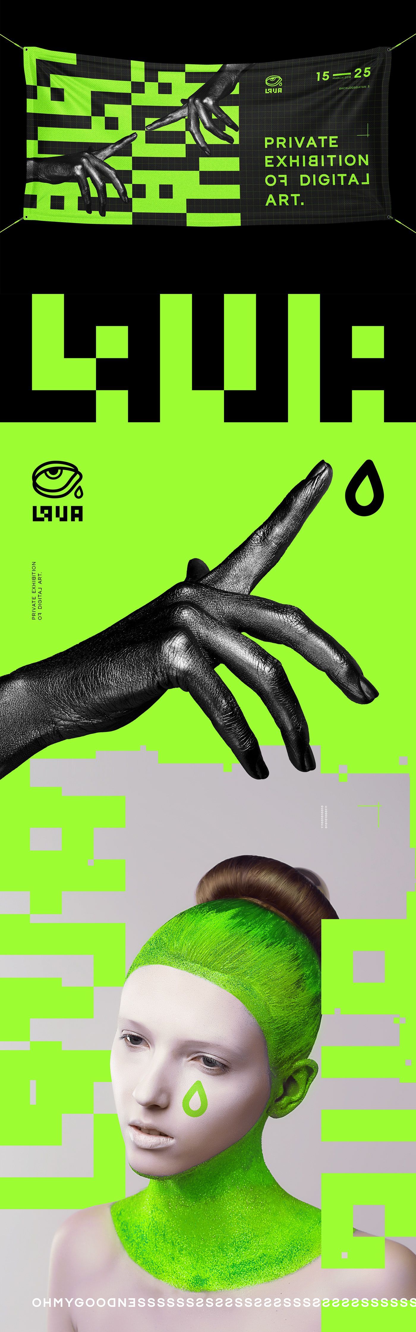 A woman with green paint on her face is being touched by a hand.