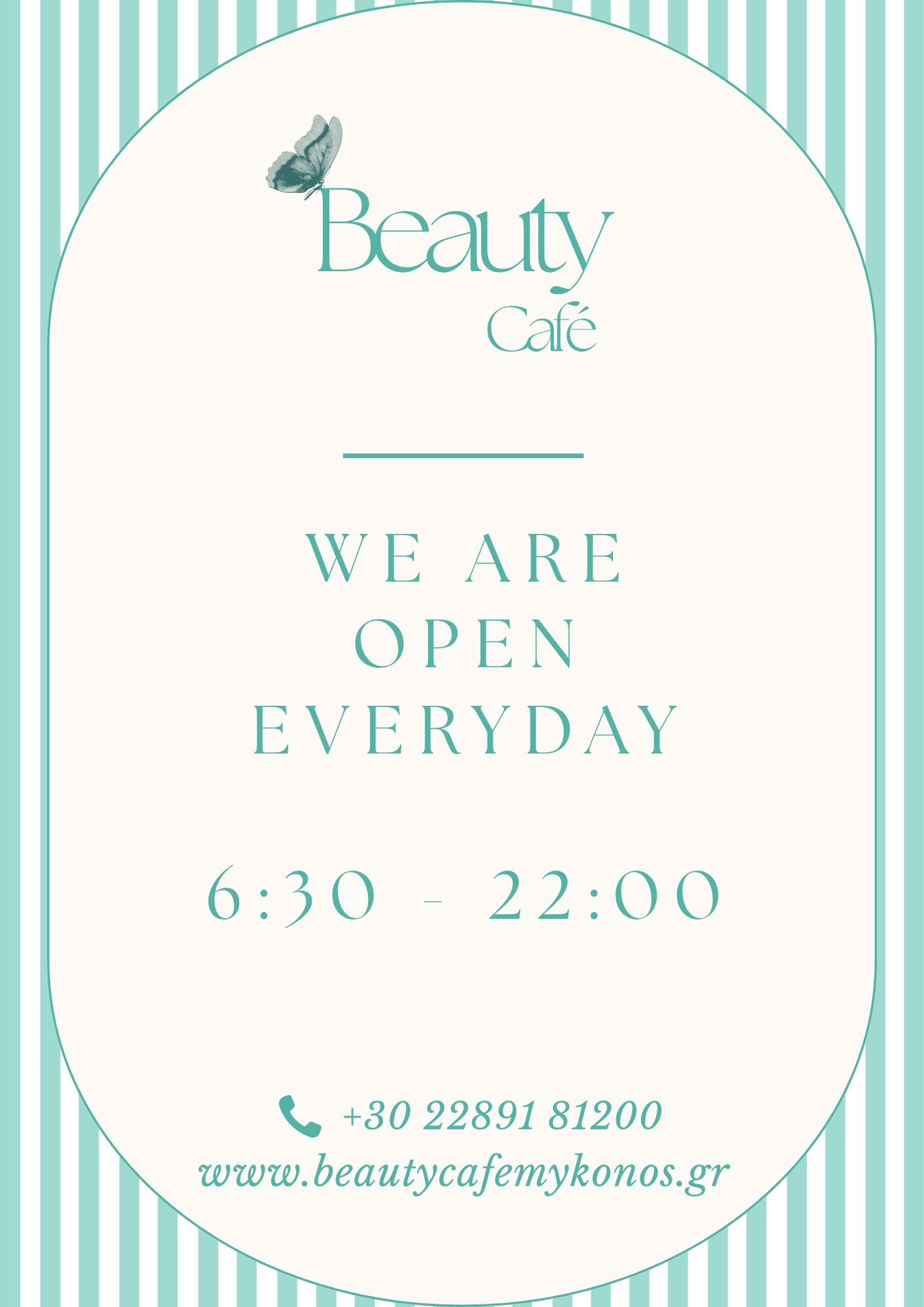 Beauty Cafe Mykonos Opening Hours and Phone number open daily from 7:00 - 22:00