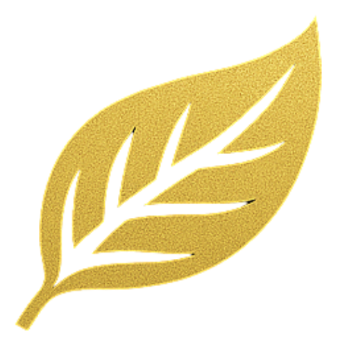 A gold leaf with a white stem on a white background