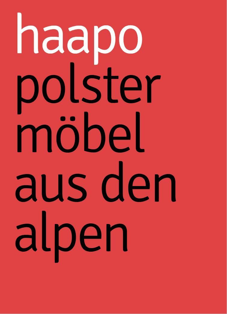 Ein beiger Hintergrund mit den Worten haapo Polster Möbel aus den Alpen