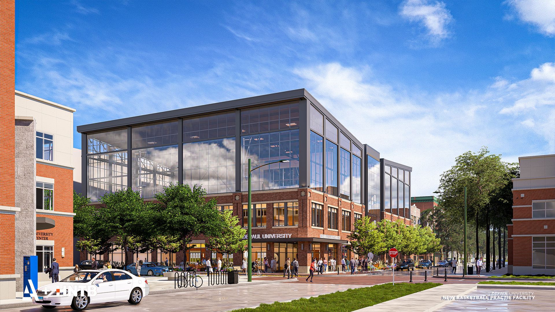 An artist 's impression of a large brick building with a lot of windows.